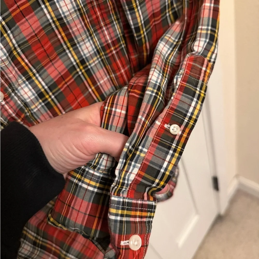 J. Crew Classic Long Sleeve Plaid Button Up Shirt Casual Organic Cotton XL